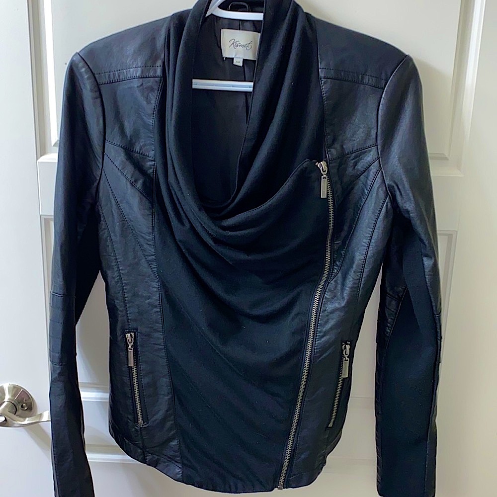 Kismet faux leather and jersey moto style jacket size small.